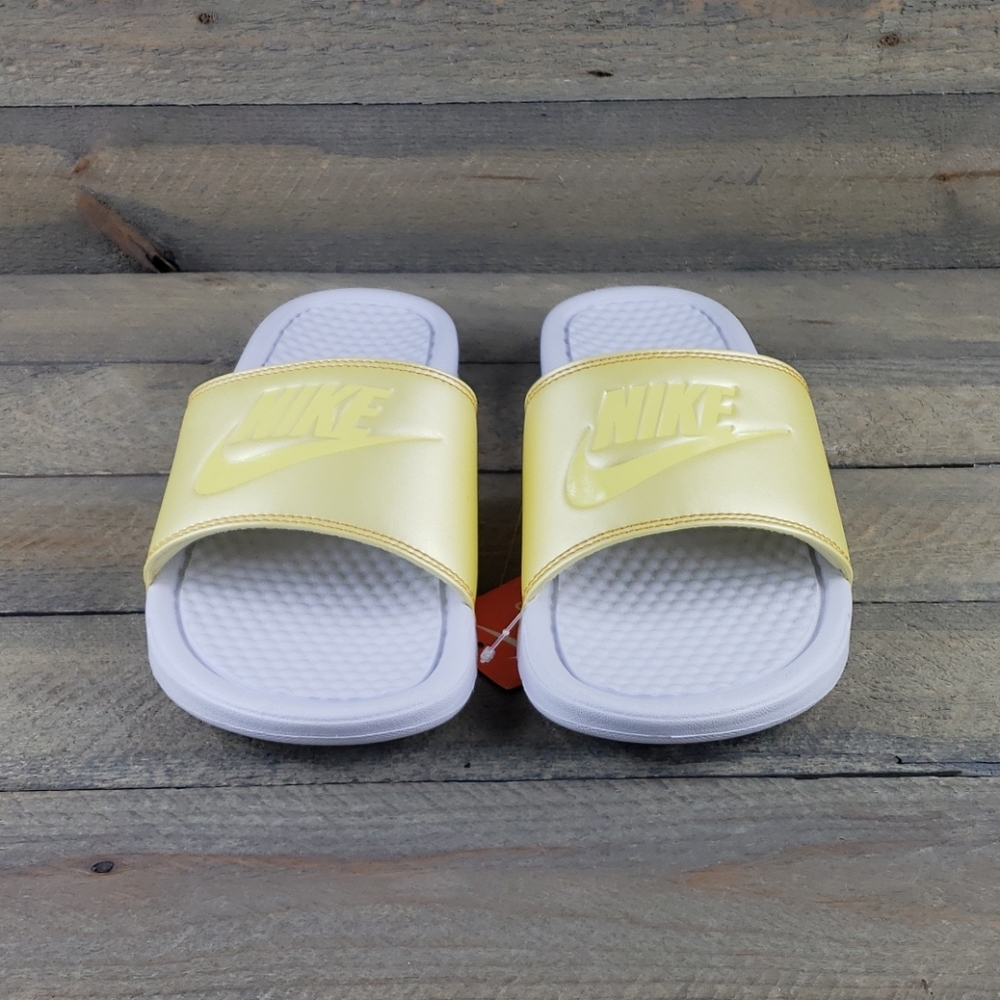 NEW Nike Benassi JDI Slides Sandals Yellow/White - Picture 5 of 8